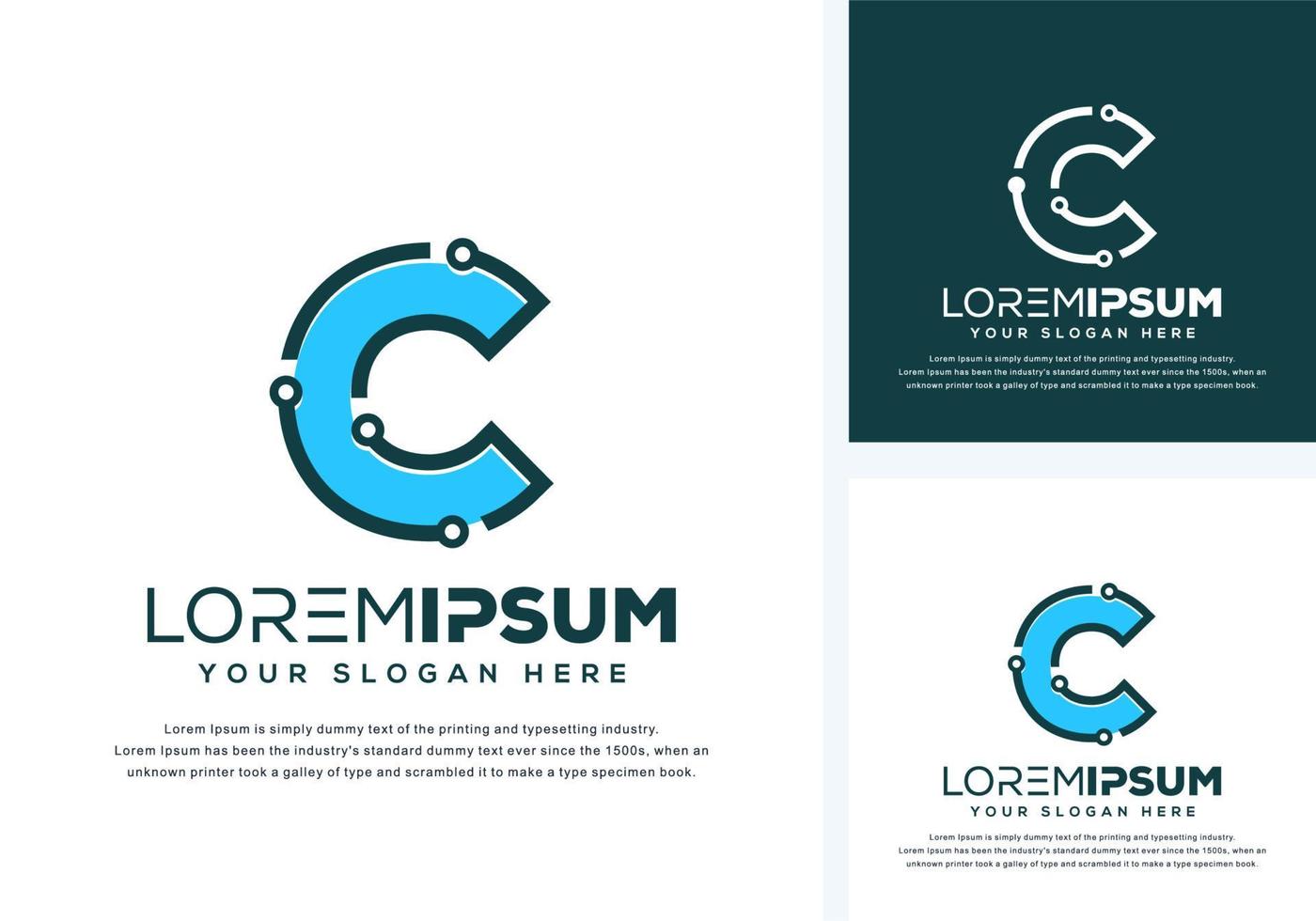 abstract letter c with tech logo design vector