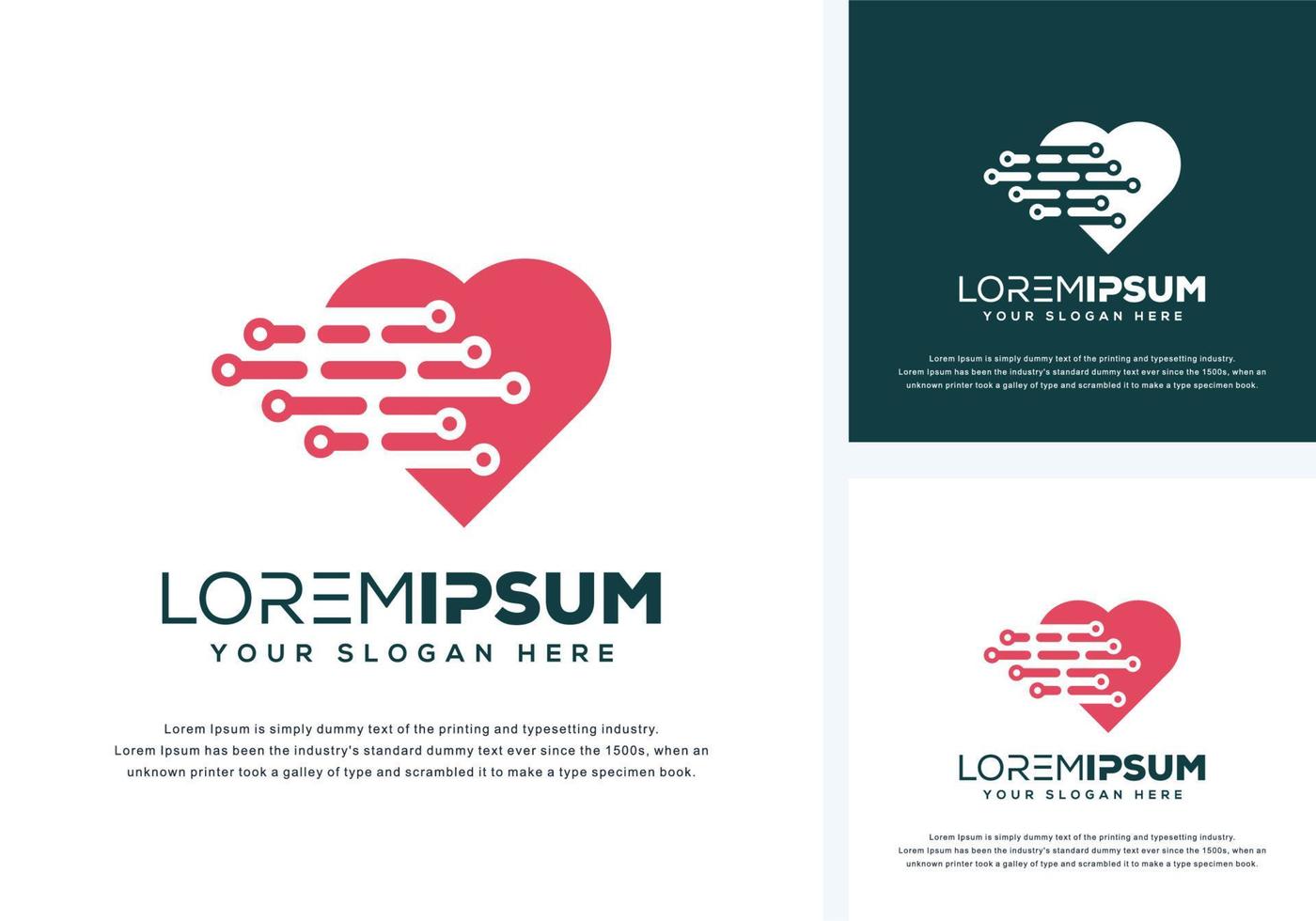 abstract love and tech logo design vector