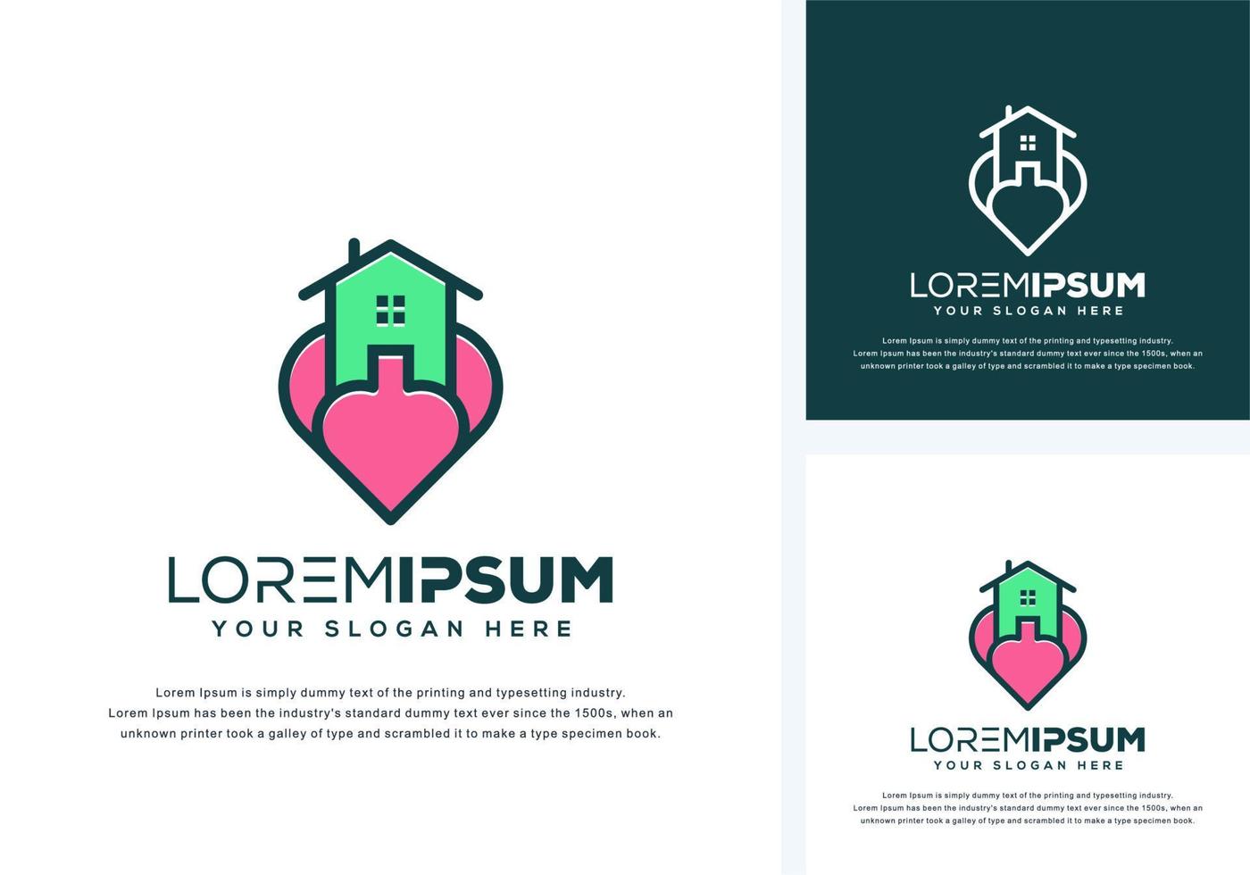 abstract love and house logo design vector