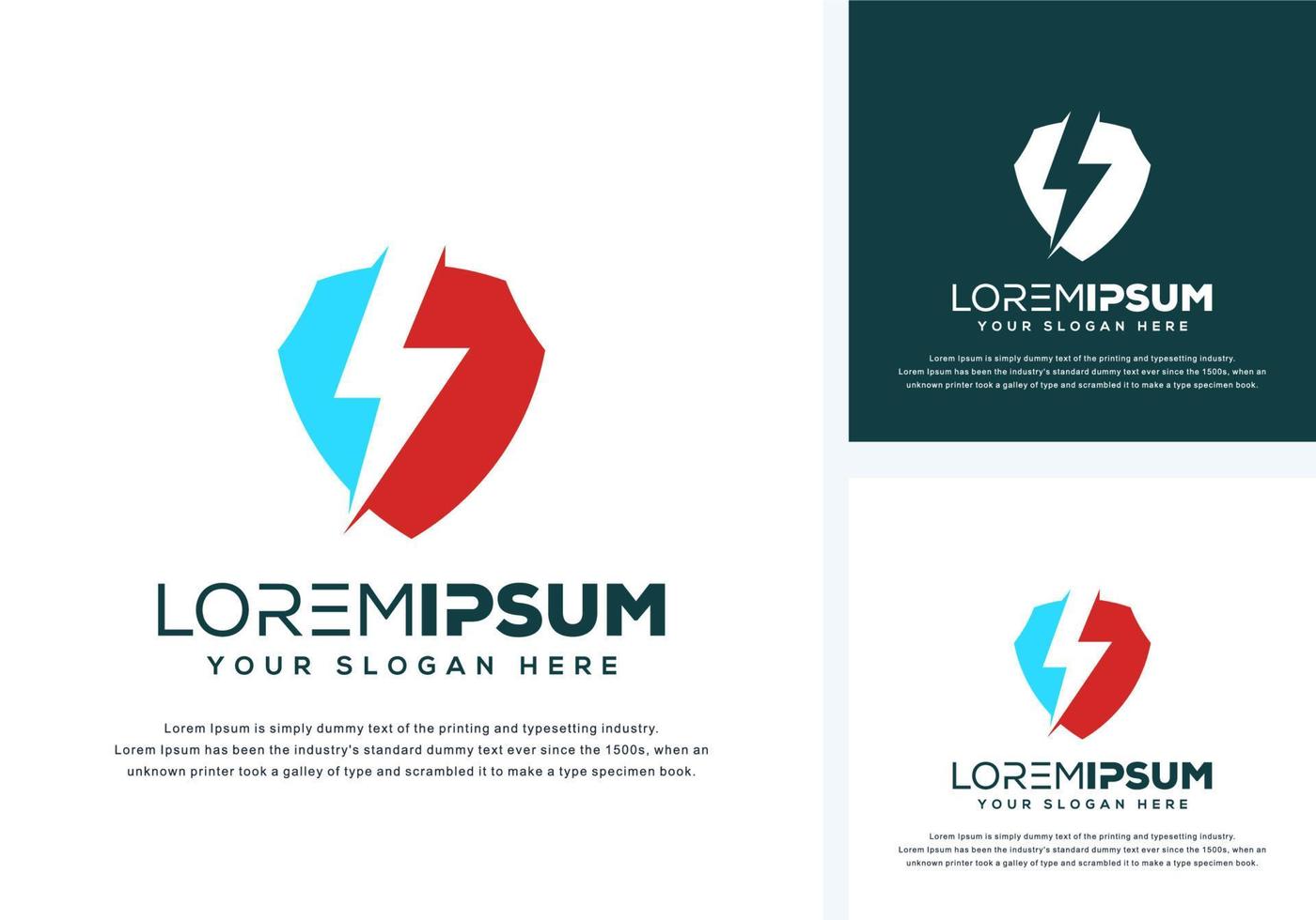 shield and thunder logo design vector