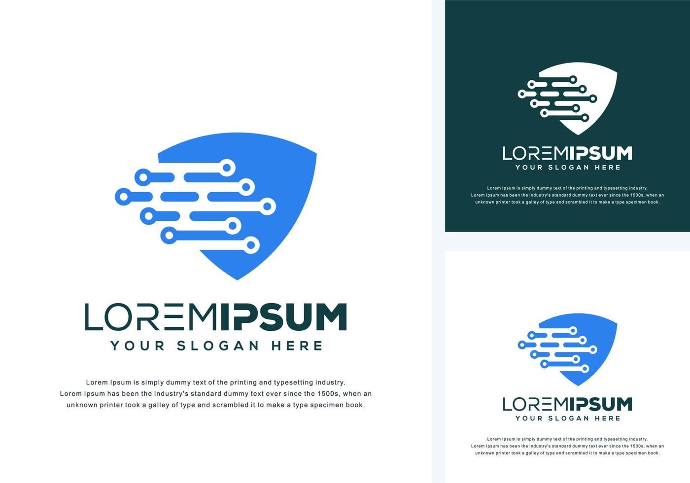 abstract shield and tech logo design vector