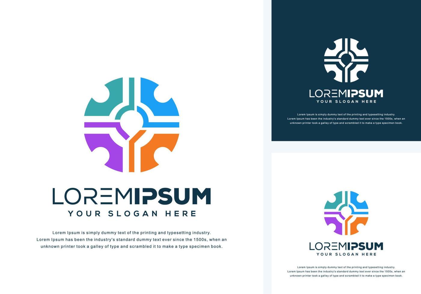 abstract gear and pin logo design vector
