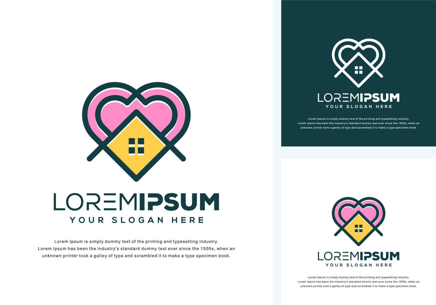 abstract love and house logo design vector