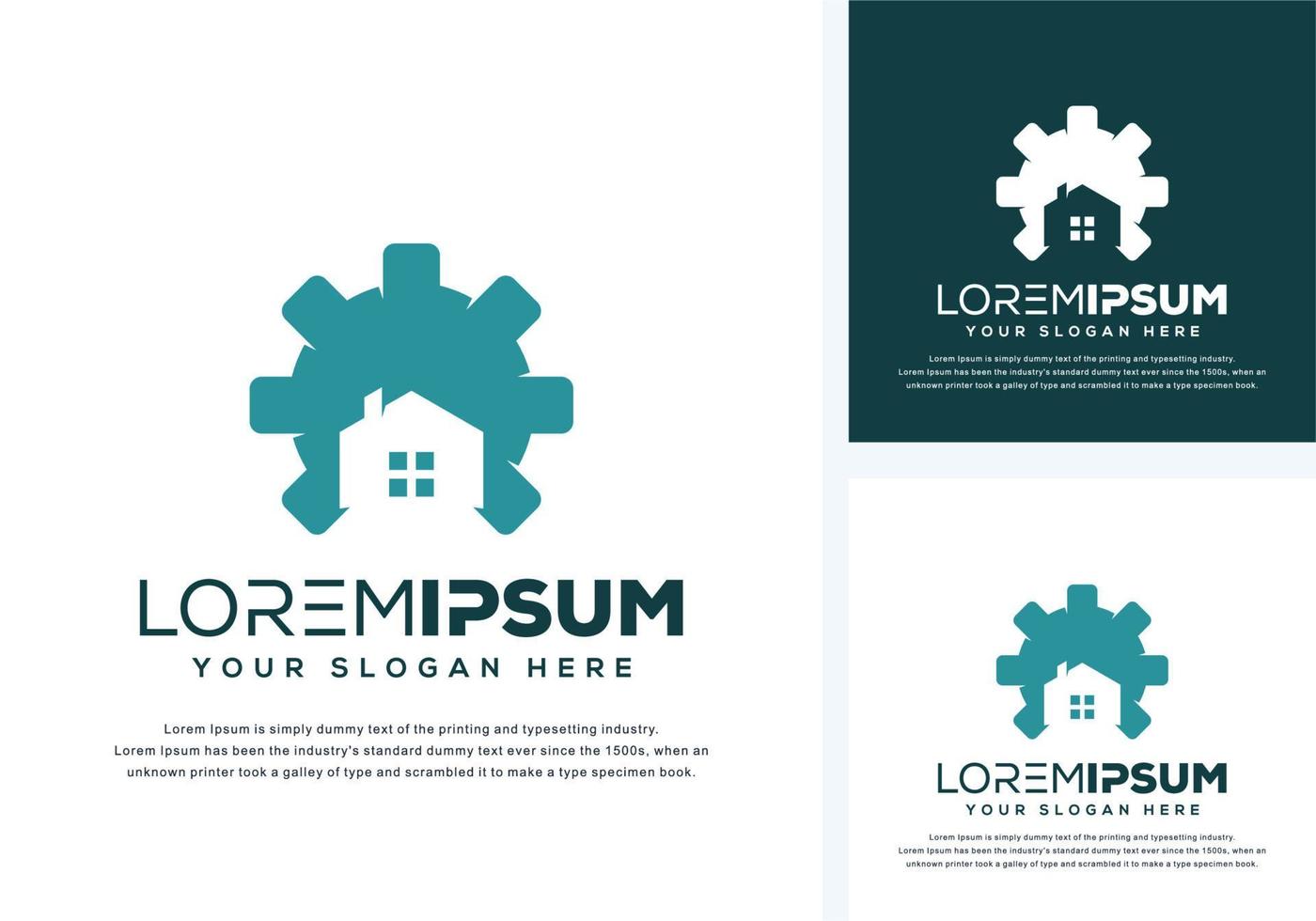gear and house logo design vector