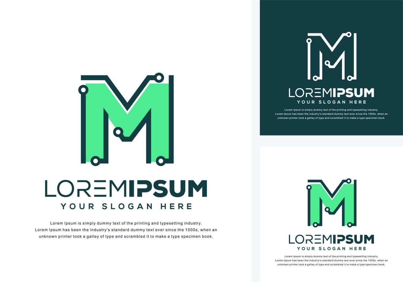 abstract letter m with tech logo design vector