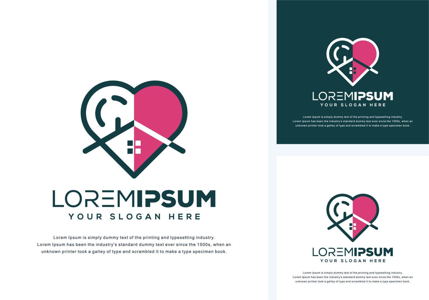 abstract love and house logo design vector