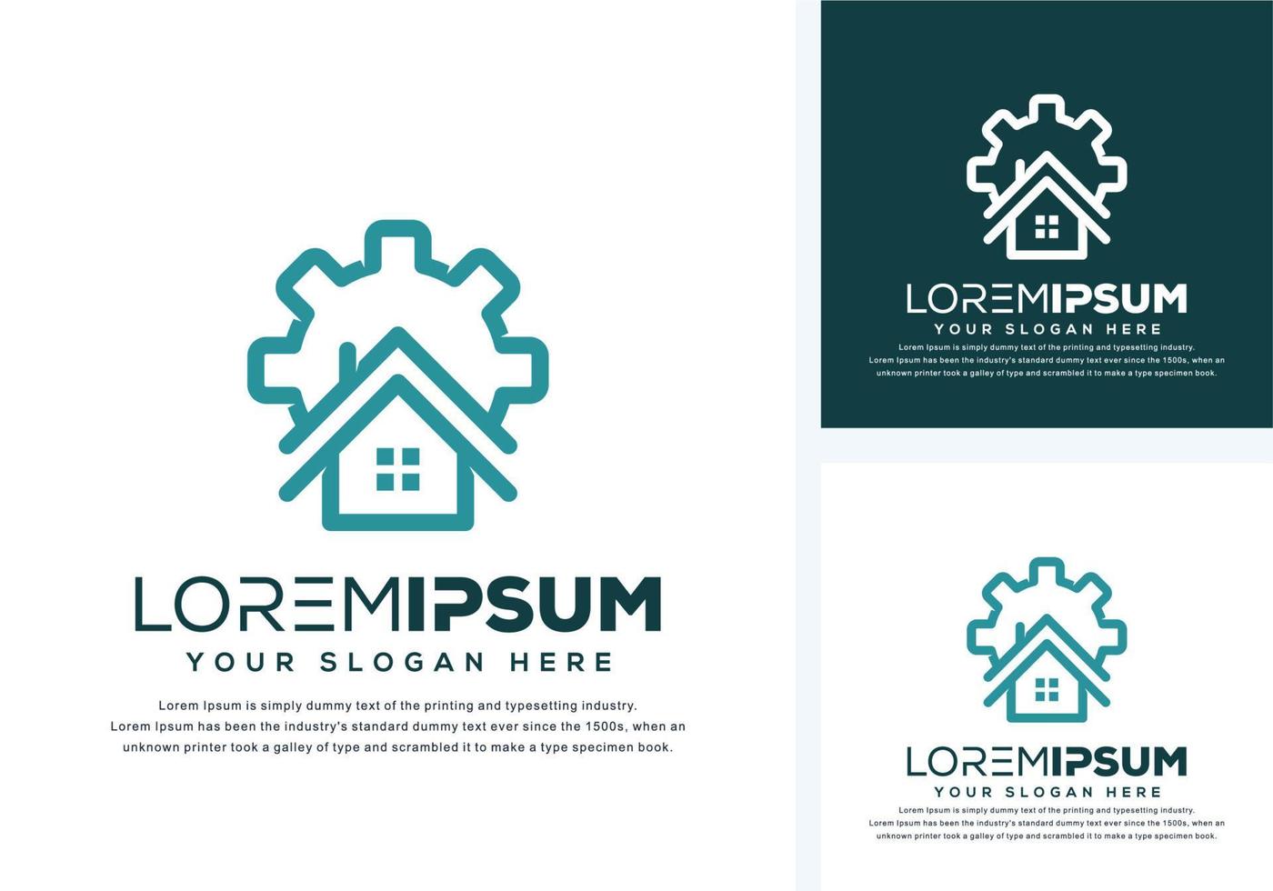 gear and house logo design vector