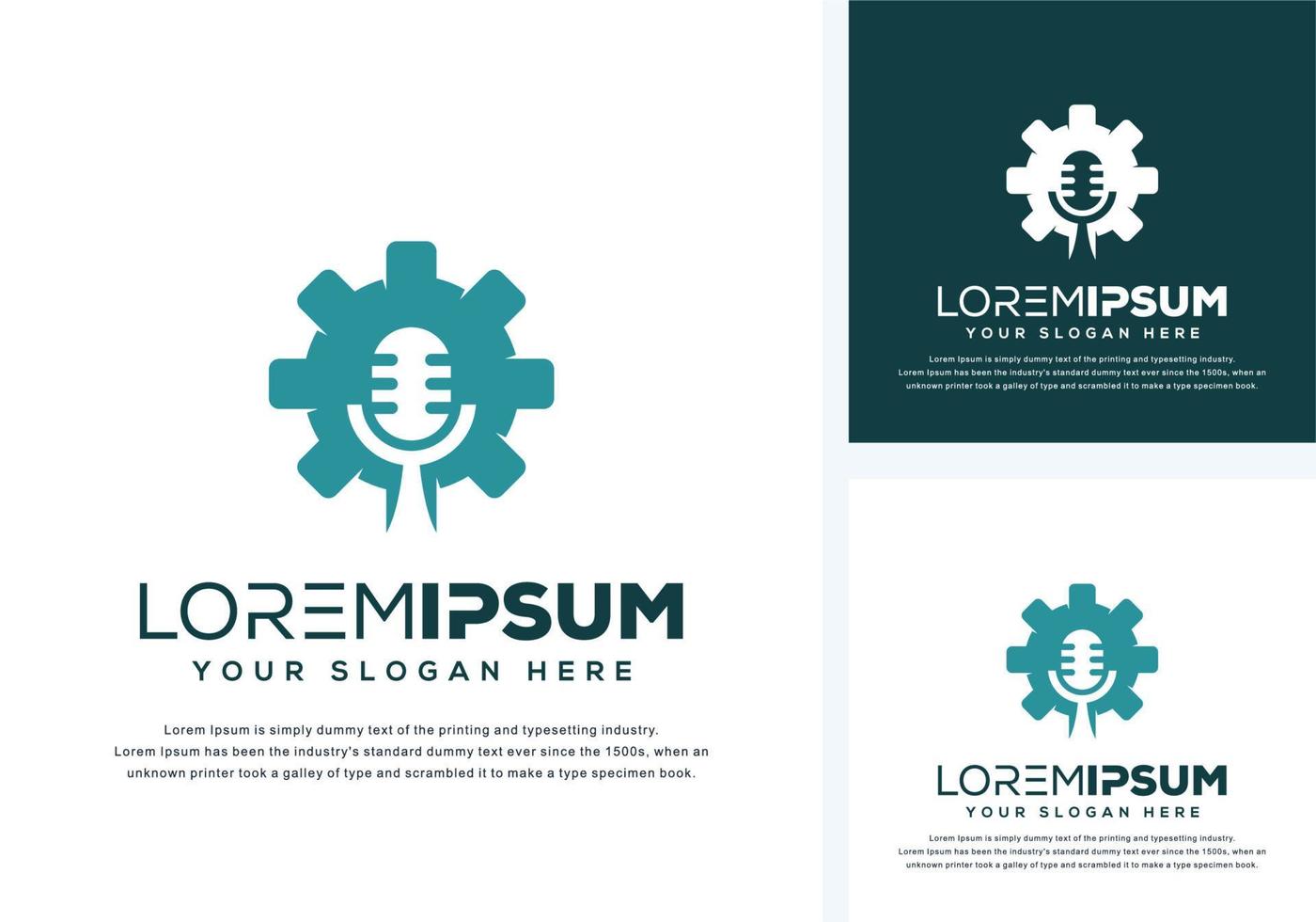 abstract gear and mic logo design vector