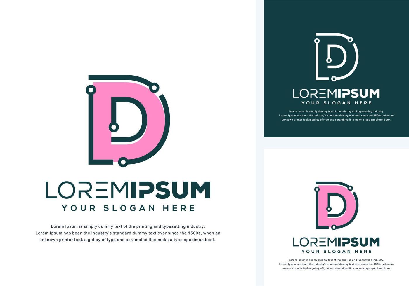 abstract letter d with tech logo design vector