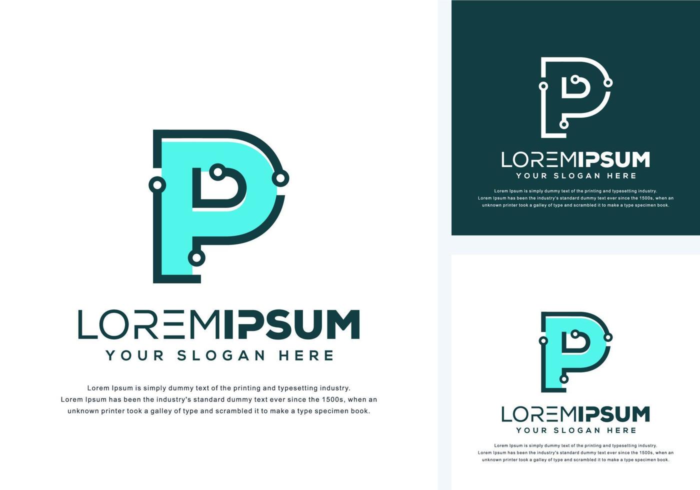abstract letter p with tech logo design vector