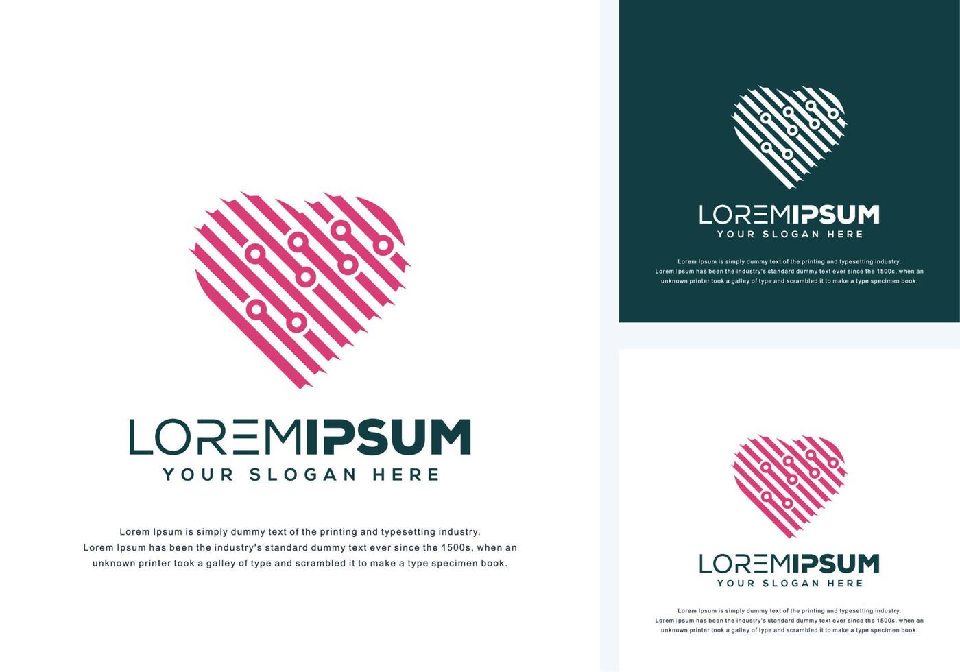 abstract love and tech logo design vector