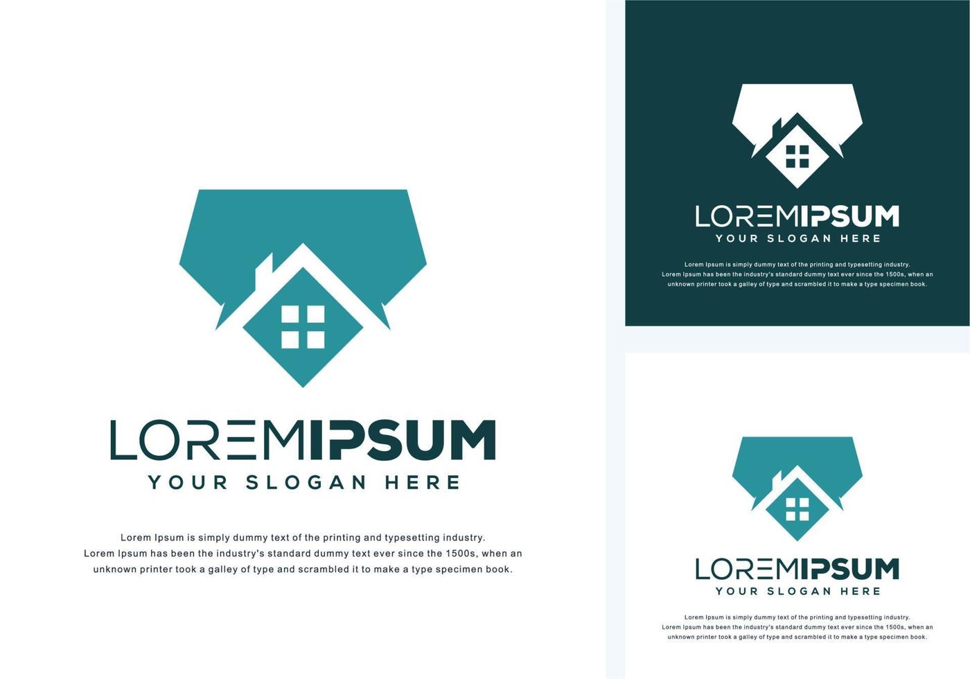 diseño de logotipo de casa y diamante abstracto vector