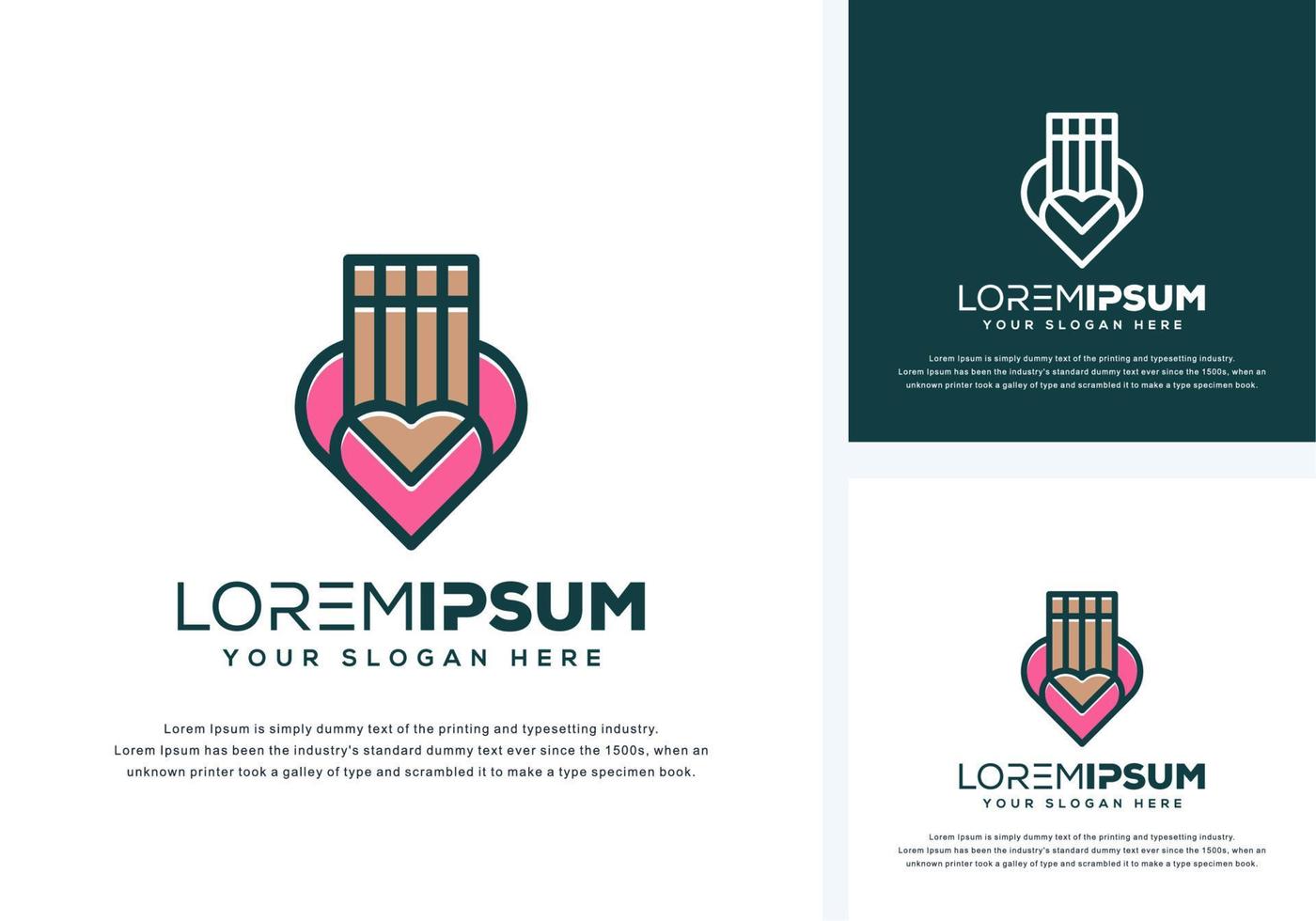 abstract love and pencil logo design vector