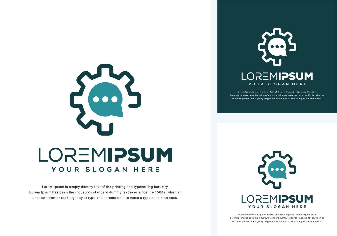 gear and chat logo design vector