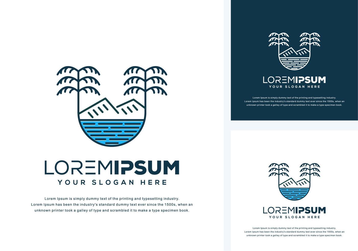 abstract beach and mountain logo design vector