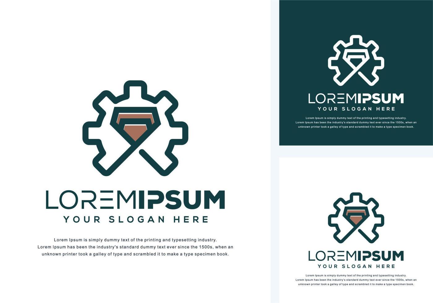 abstract gear and diamond logo design vector