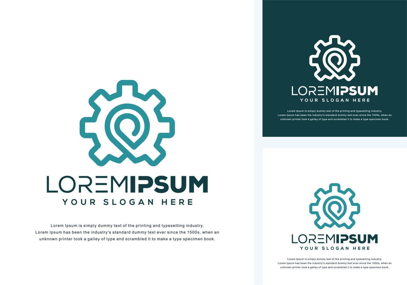 abstract gear and pin logo design vector