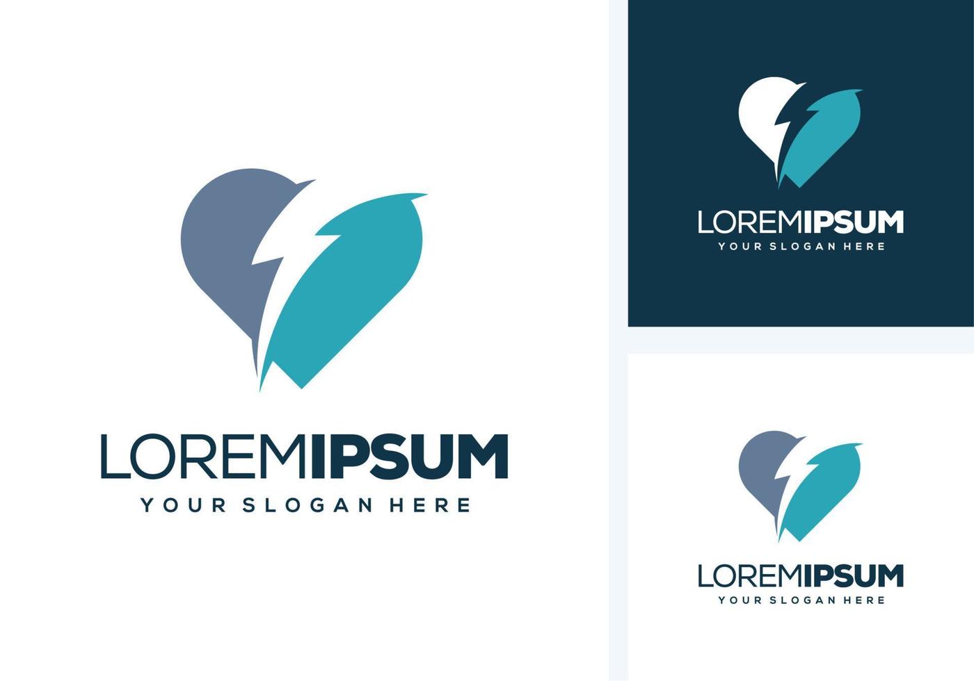 abstract love and thunder logo design vector