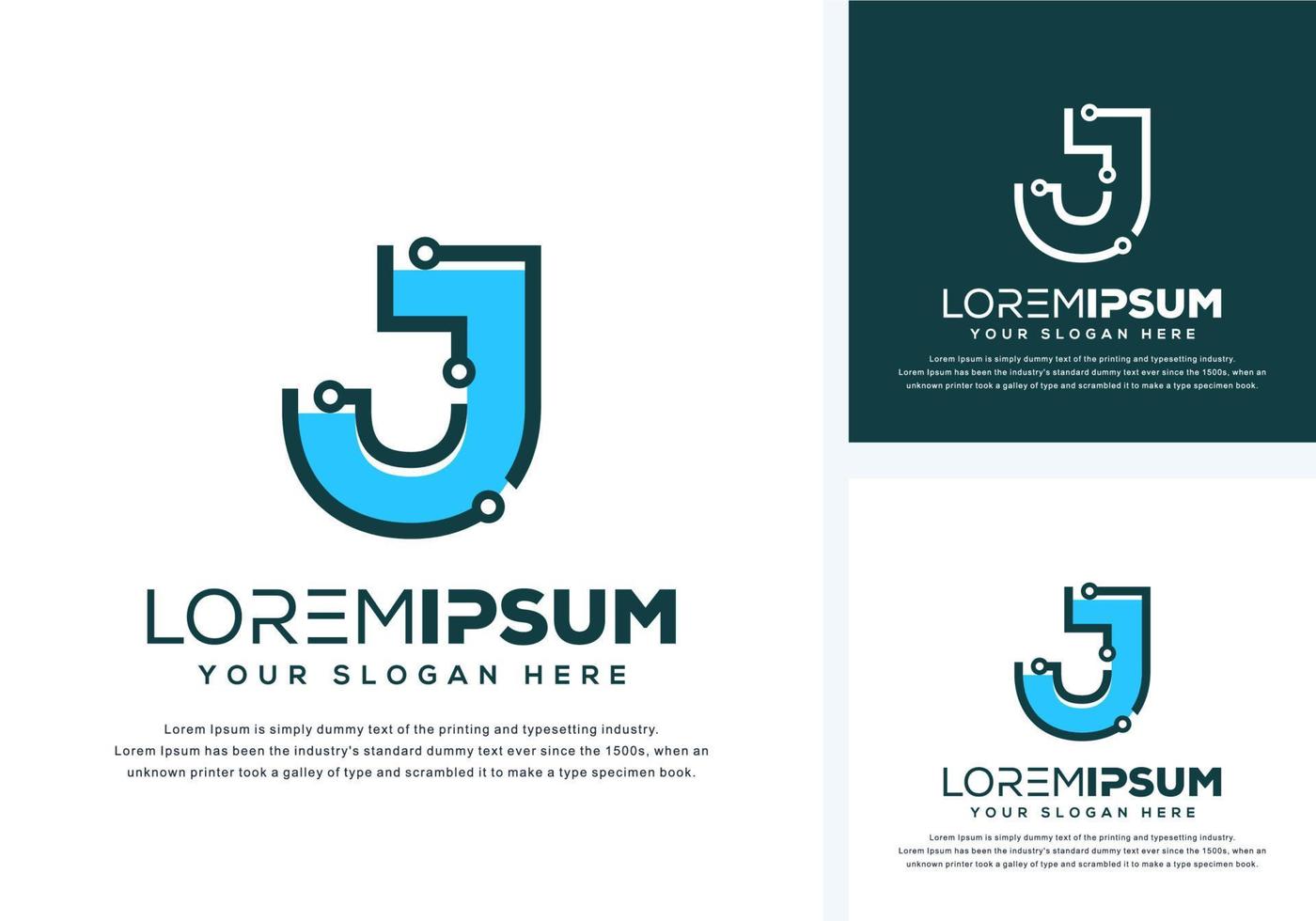 abstract letter j with tech logo design vector