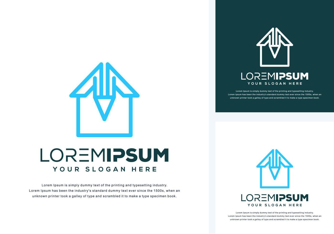 abstract house and pencil logo design vector
