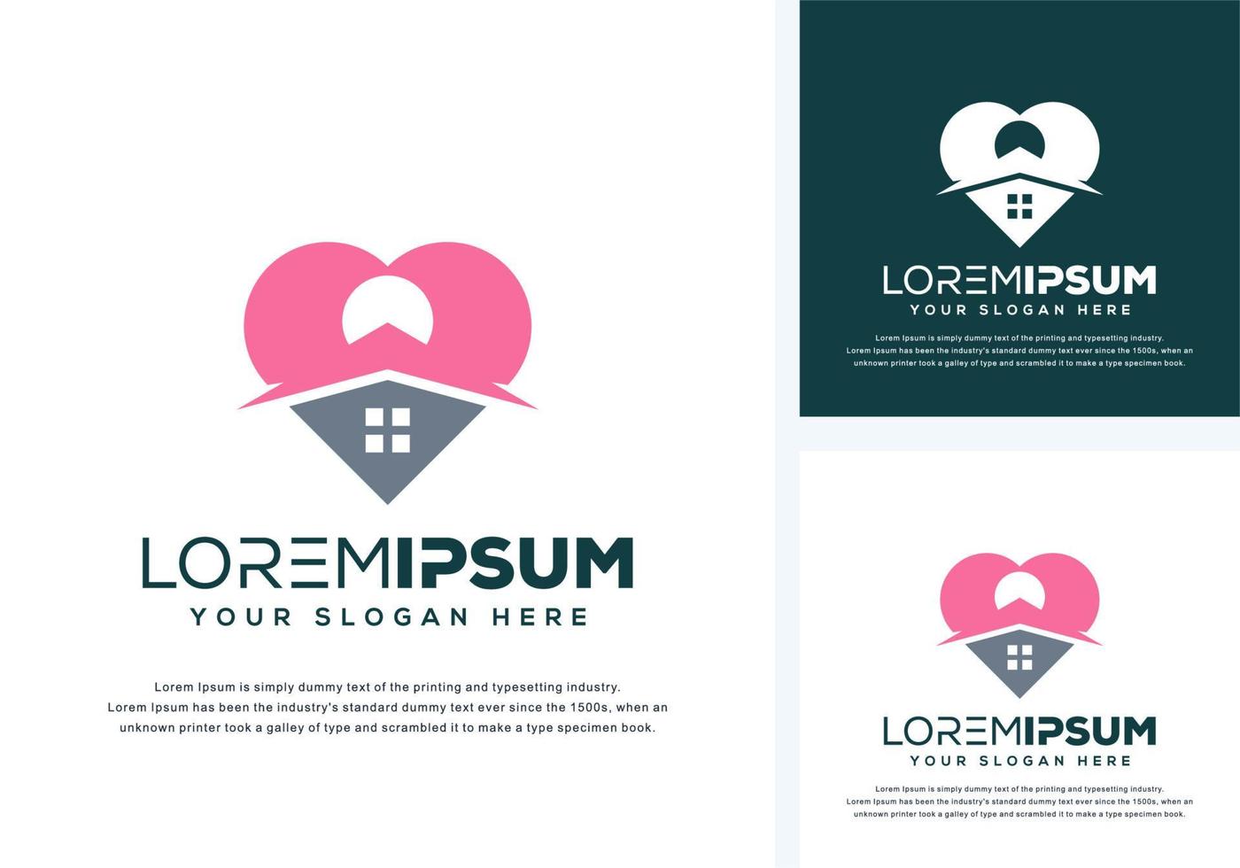 abstract love and house logo design vector