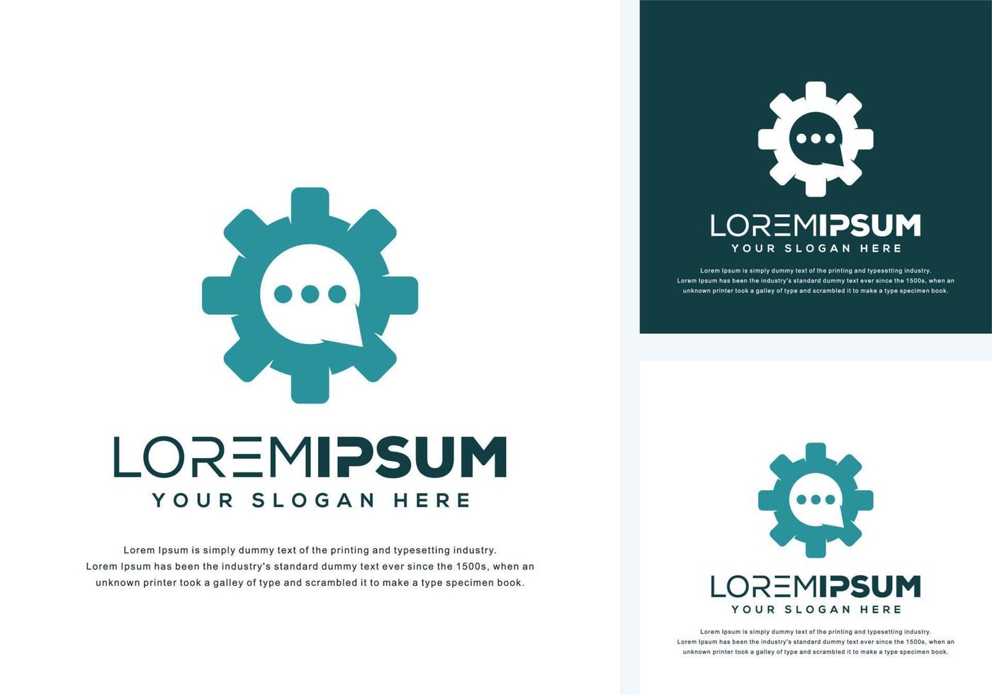 gear and chat logo design vector