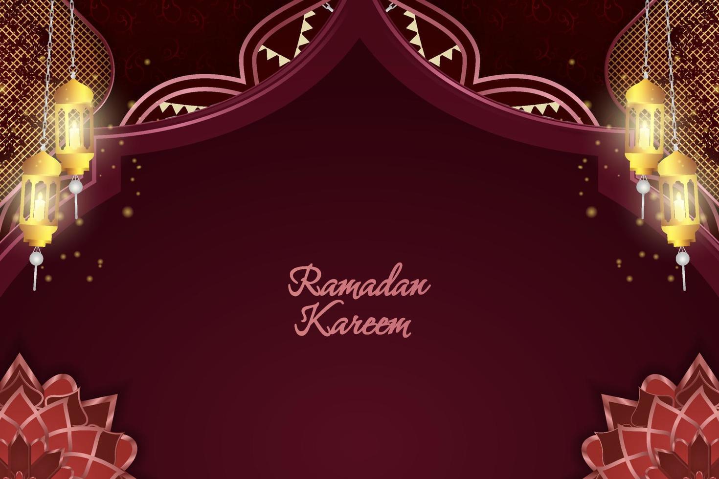 Ramadan Kareem Islamic background red and gold luxury with element vector