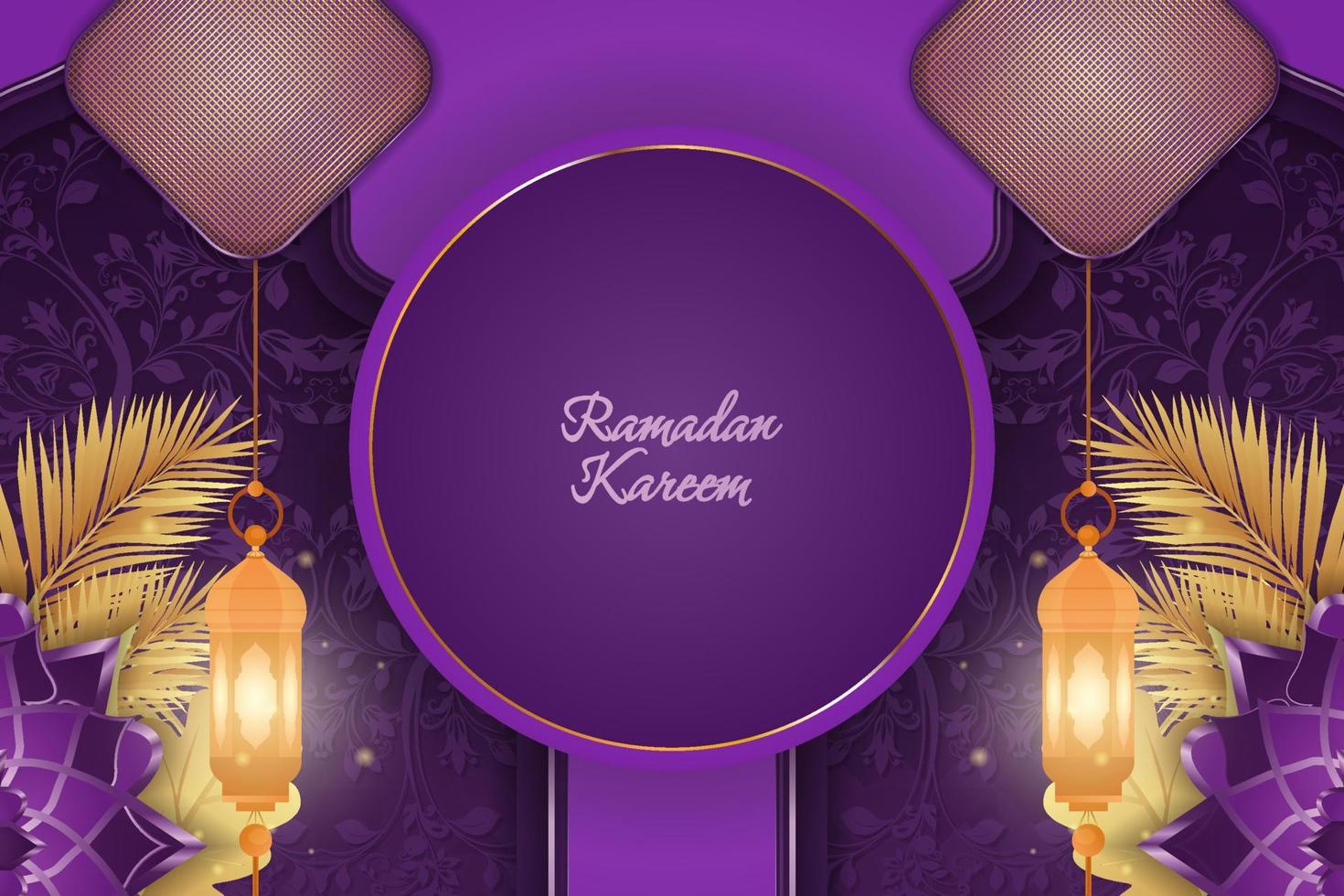 ramadan kareem lujo islámico morado y dorado con mandala vector