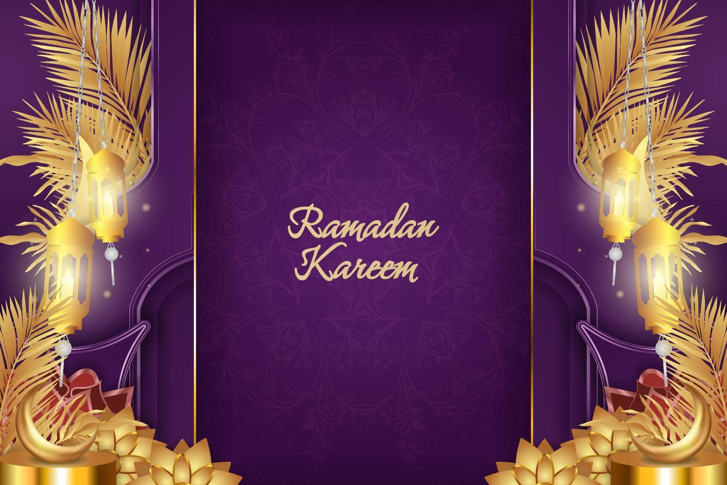 Ramadan Kareem Islamic purple and gold luxury with mandala vector