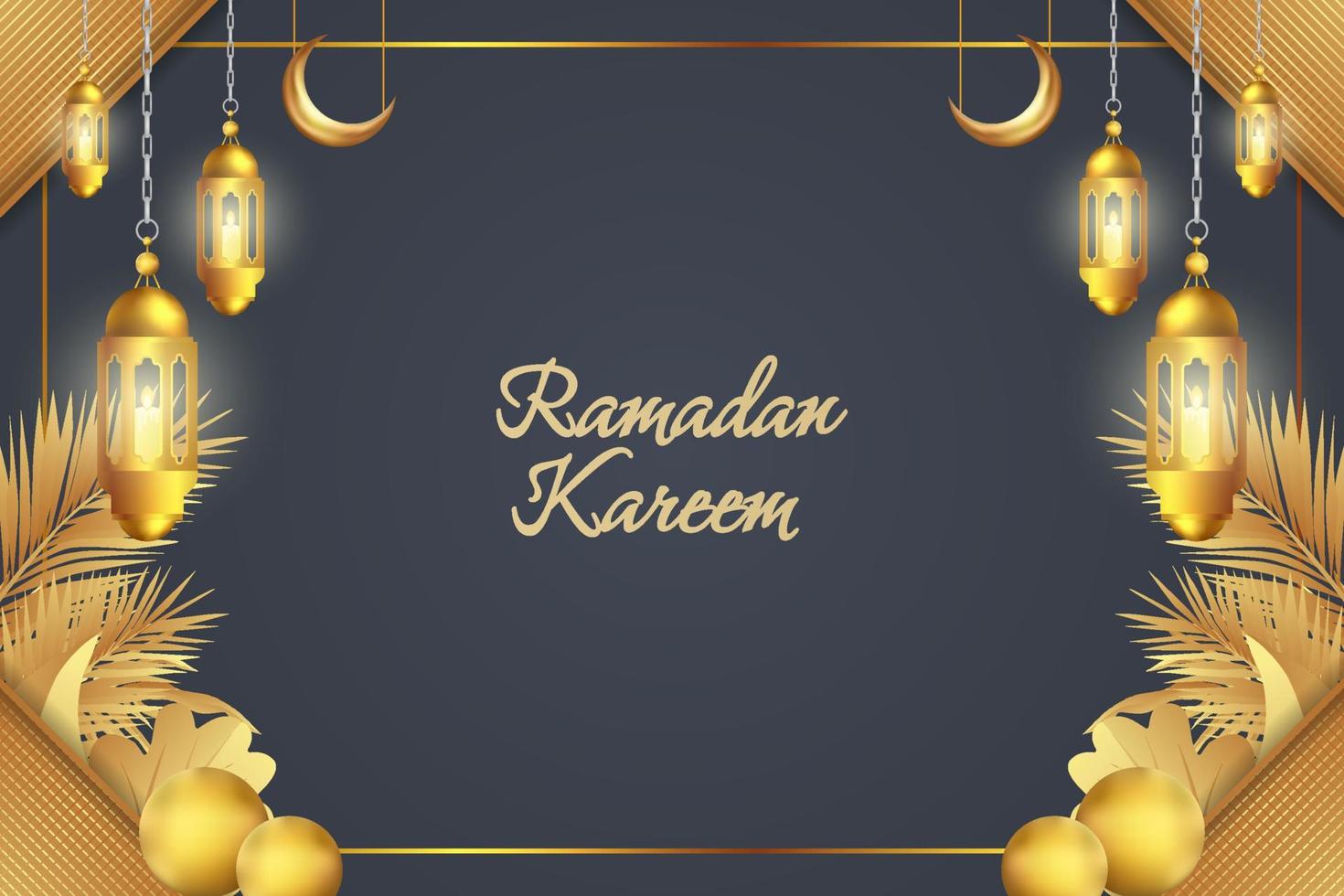 Background Ramadan Kareem Islamic grey and gold color vector