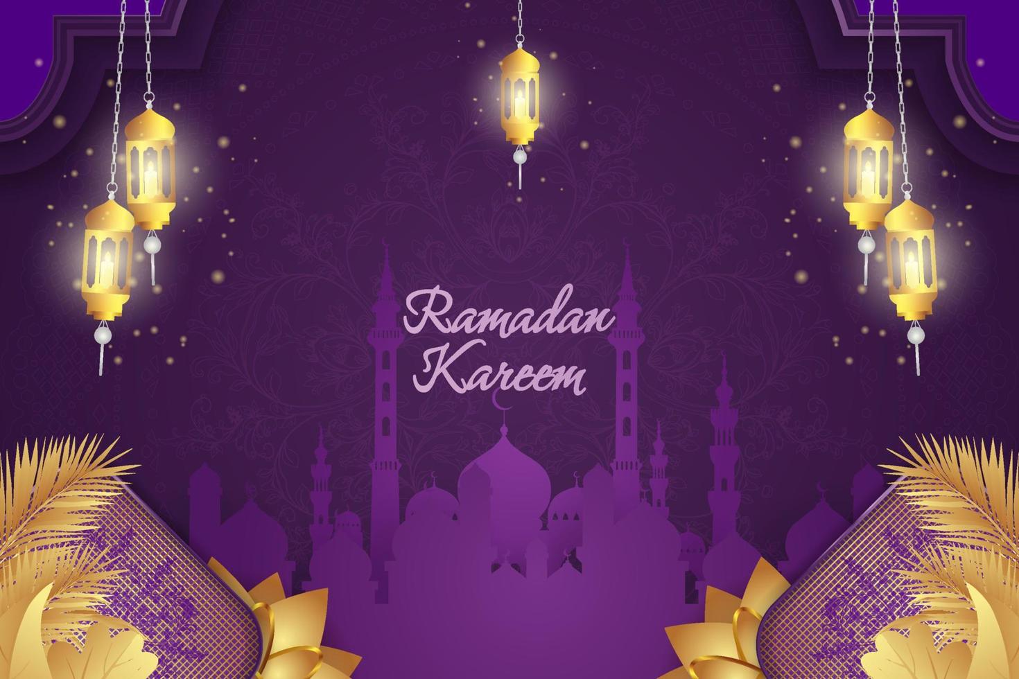 Ramadan Kareem Islamic purple and gold luxury color with mandala vector