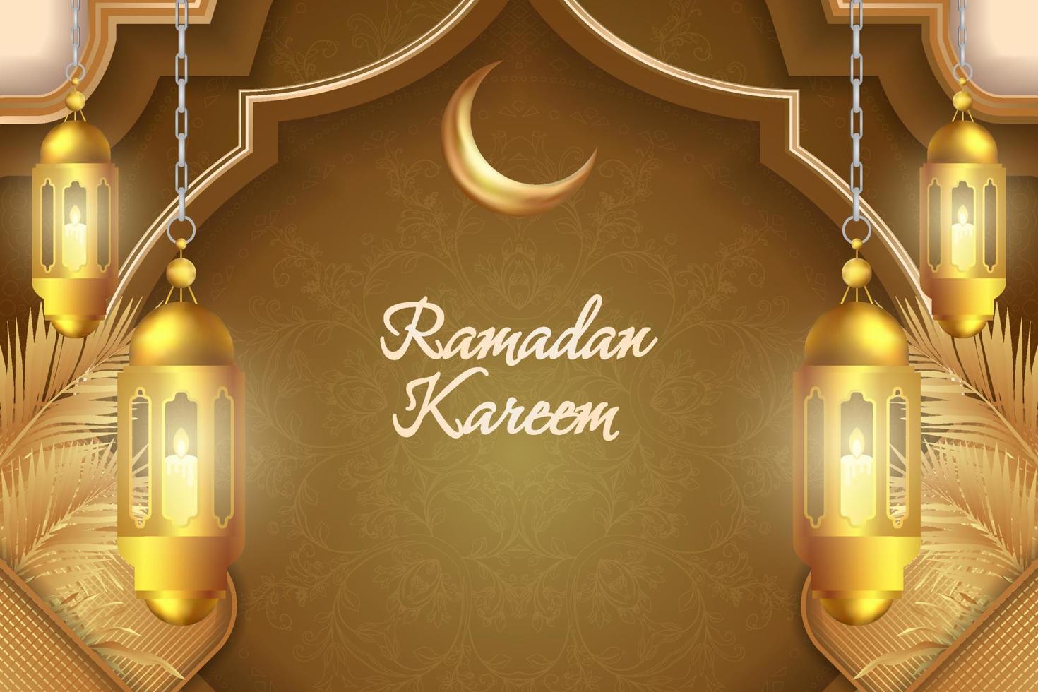 Ramadan Kareem Islamic soft brown and gold luxury with mandala vector