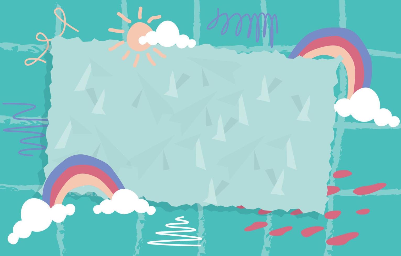 Torn Ripped Paper Frame Abstract Background Sun Rainbow Cloud vector