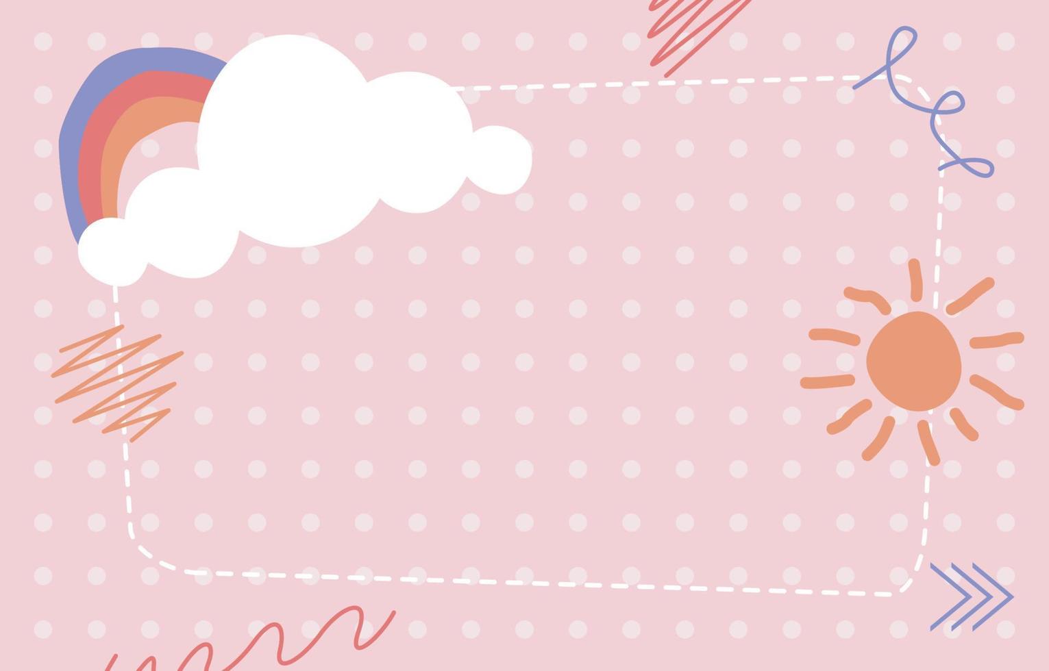 Cute Pink Polka Dot Background Sun Rainbow Cloud vector