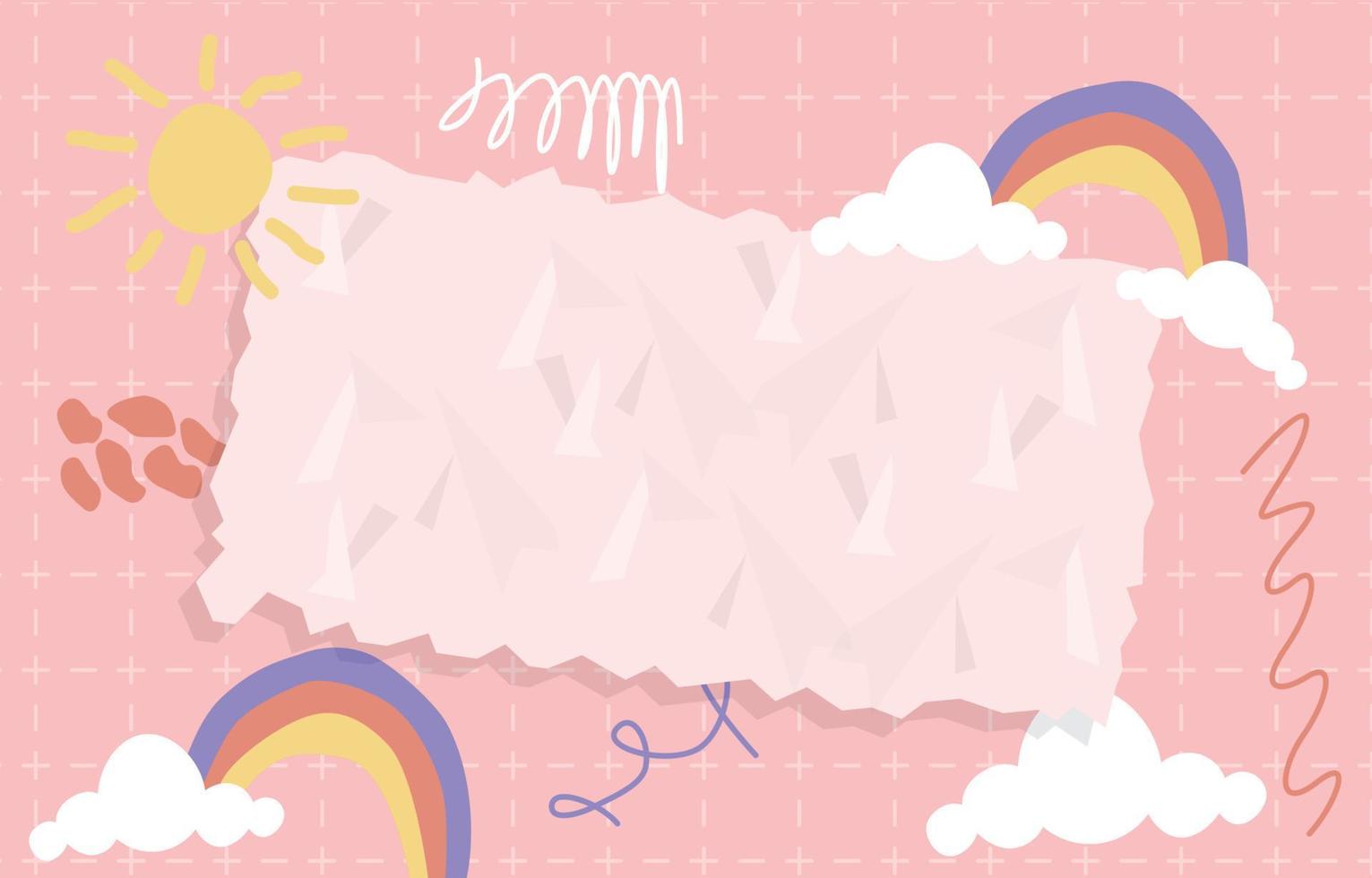 Torn Ripped Paper Frame Abstract Background Sun Rainbow Cloud vector