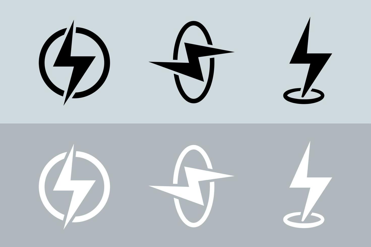 Flash thunder power icon set in black and white. Lightning bolt vector icon.