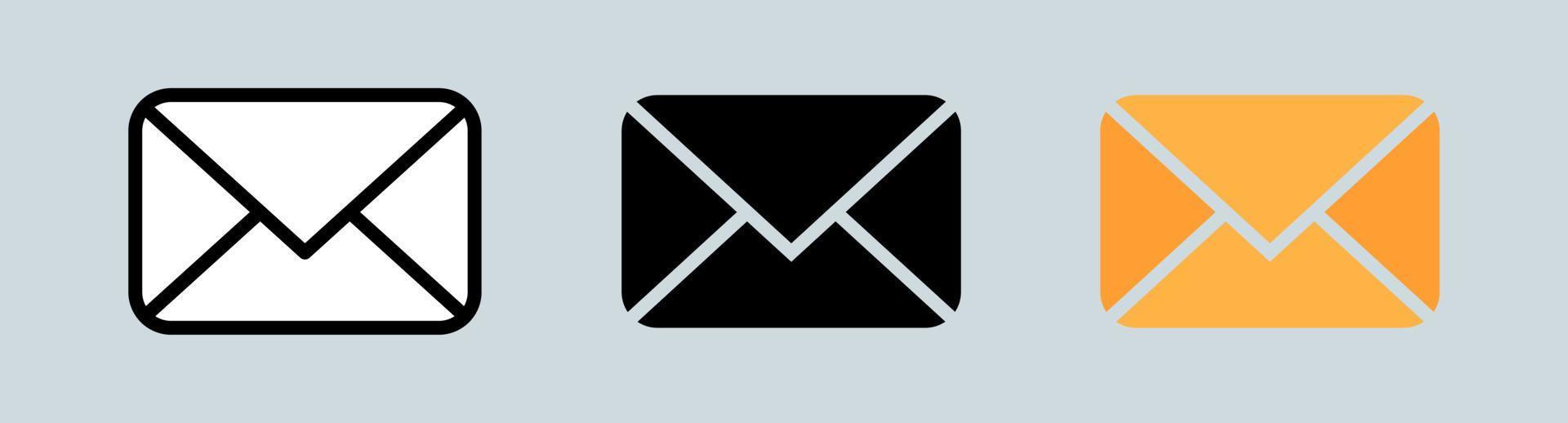 Vector black and white envelope icon. Set of envelopes icons.