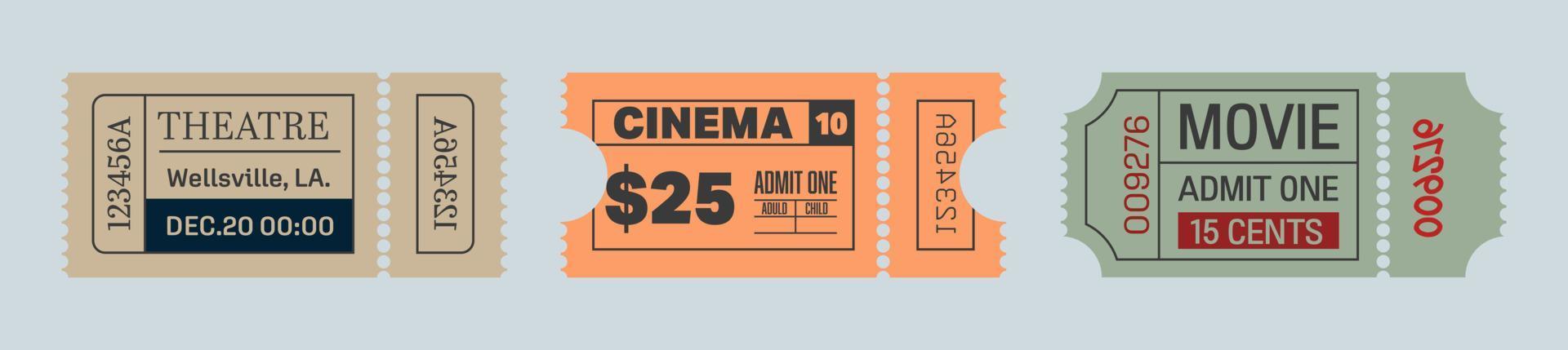 Vector vintage ticket. Cinema or theatre ticket vector template illustration.