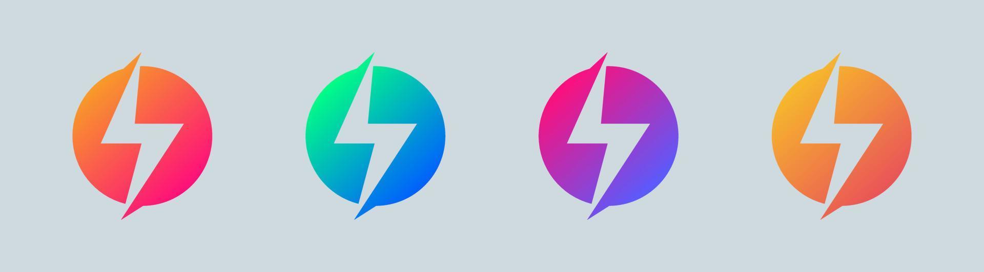 Thunderbolt lightning power energy electricity symbol set. Gradient vector design.