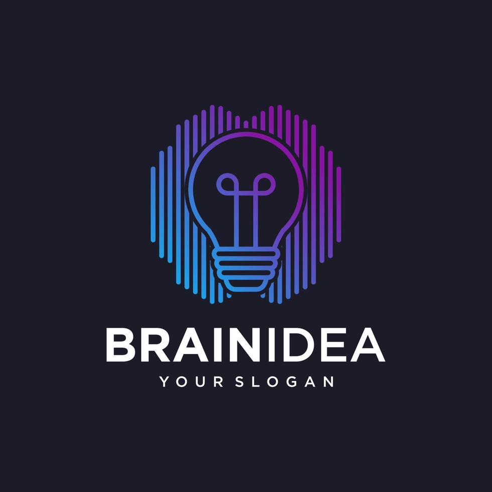 Creative idea flat line icon. Brain in lightbulb vector illustration. Thin sign of innovation, solution, education logo.