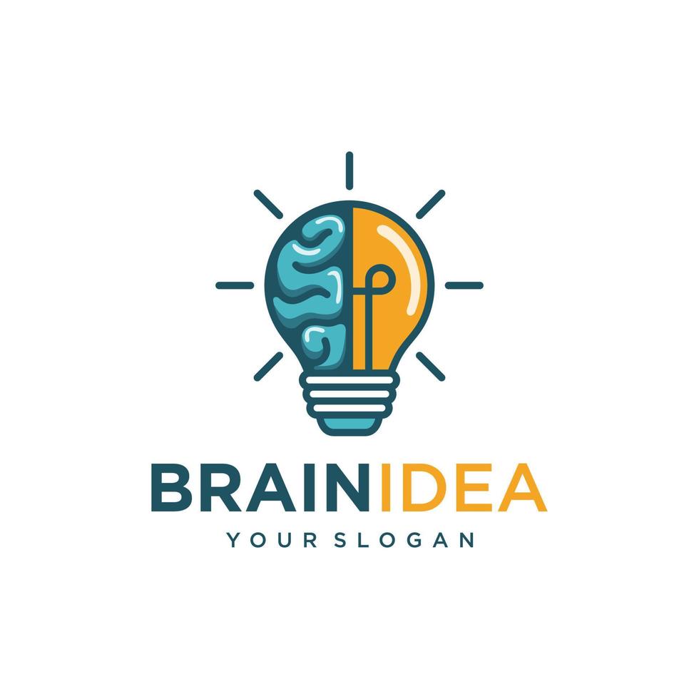 icono de línea plana de idea creativa. cerebro en la ilustración de vector de bombilla. signo delgado de innovación, solución, logotipo de educación.