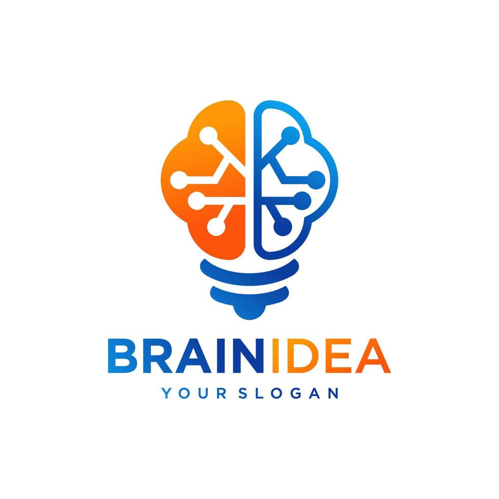 icono de línea plana de idea creativa. cerebro en la ilustración de vector de bombilla. signo delgado de innovación, solución, logotipo de educación.