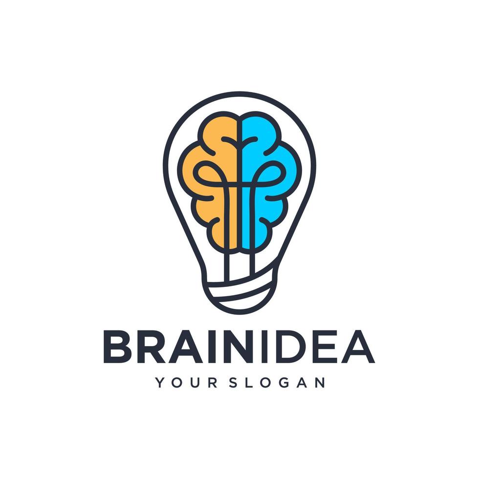 Creative idea flat line icon. Brain in lightbulb vector illustration. Thin sign of innovation, solution, education logo.