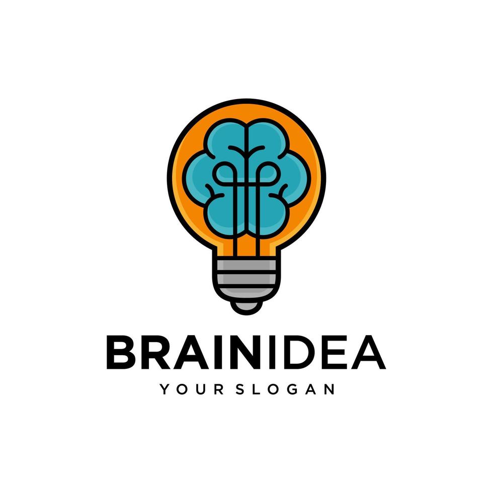 icono de línea plana de idea creativa. cerebro en la ilustración de vector de bombilla. signo delgado de innovación, solución, logotipo de educación.