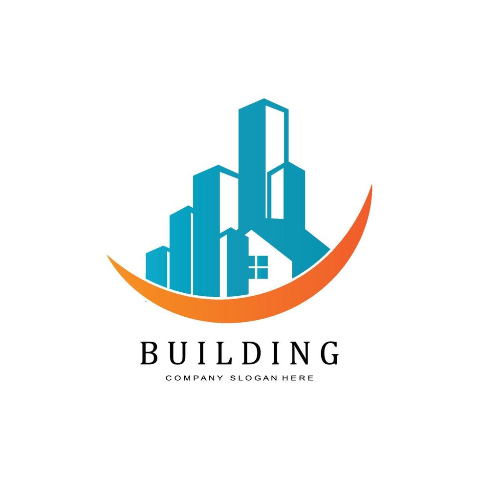 Urban building construction logo icon symbol, house, apartment, city view vector