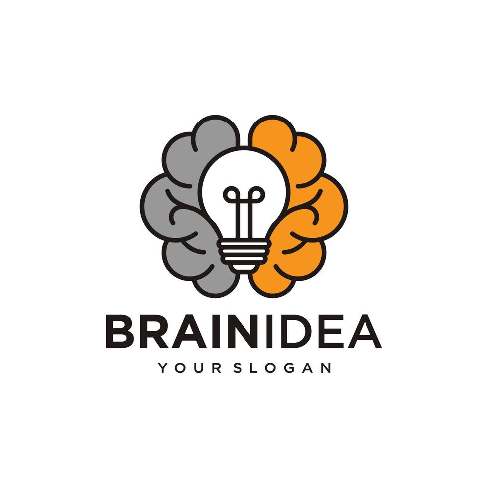 icono de línea plana de idea creativa. cerebro en la ilustración de vector de bombilla. signo delgado de innovación, solución, logotipo de educación.