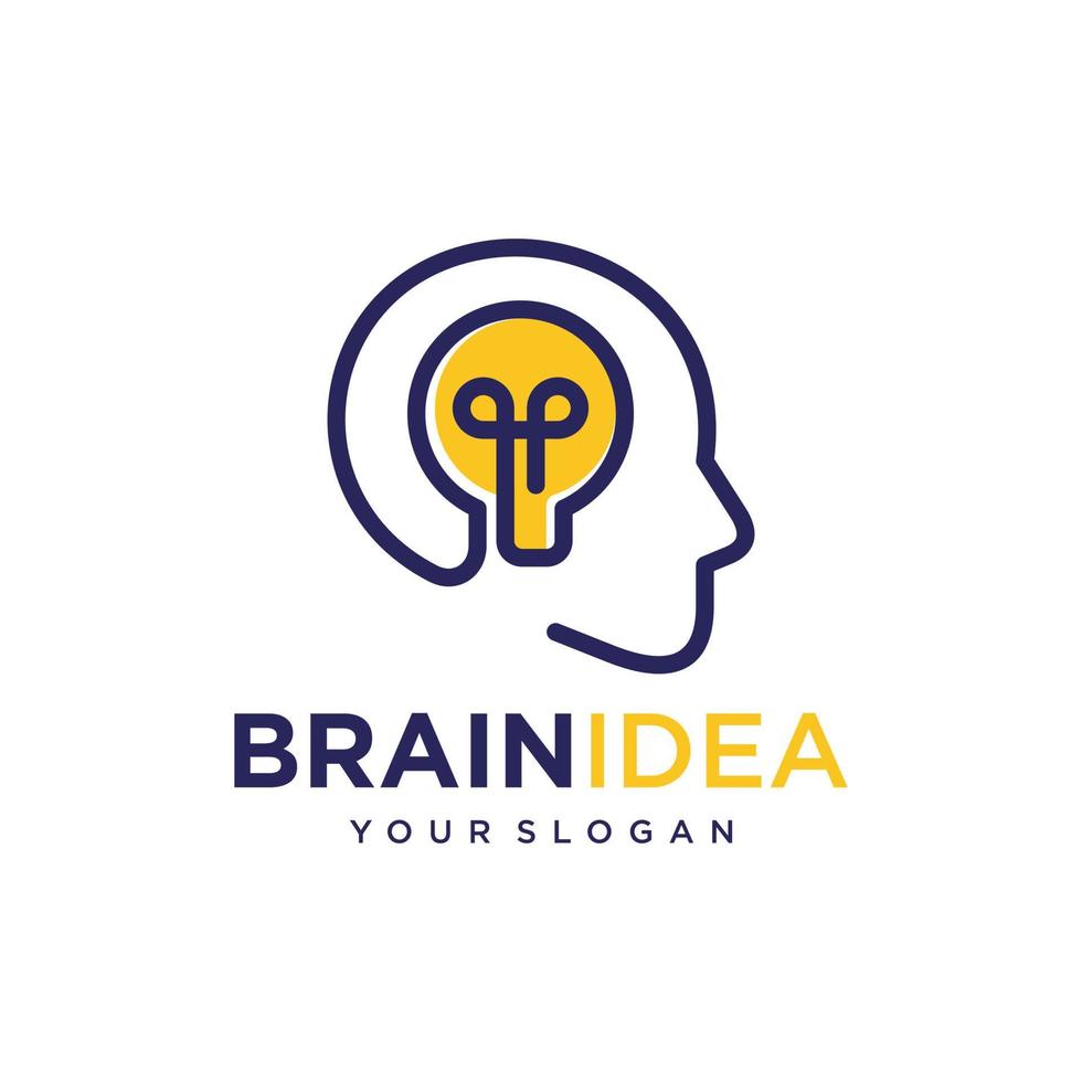 icono de línea plana de idea creativa. cerebro en la ilustración de vector de bombilla. signo delgado de innovación, solución, logotipo de educación.