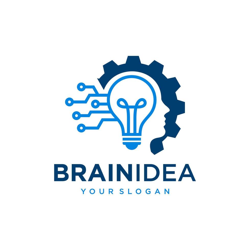 icono de línea plana de idea creativa. cerebro en la ilustración de vector de bombilla. signo delgado de innovación, solución, logotipo de educación.