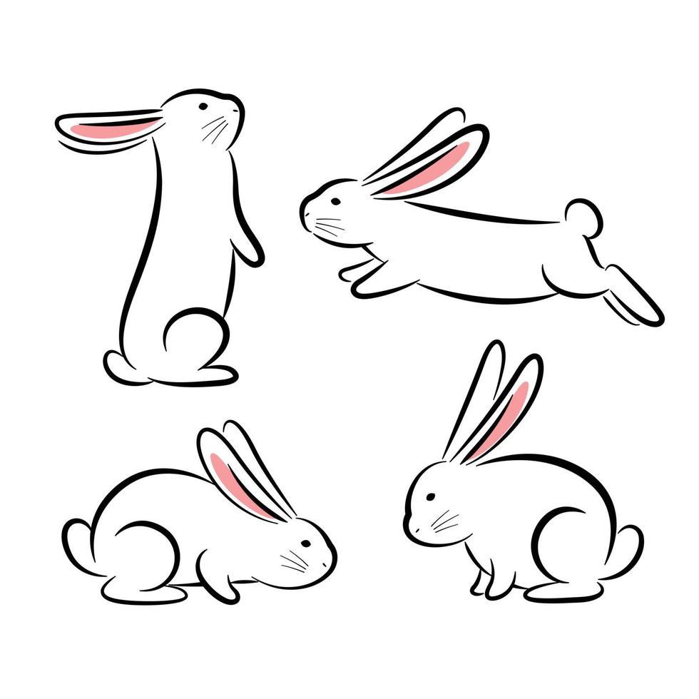 conjunto de lindos conejos de dibujos animados, vector 6862823 Vector en  Vecteezy