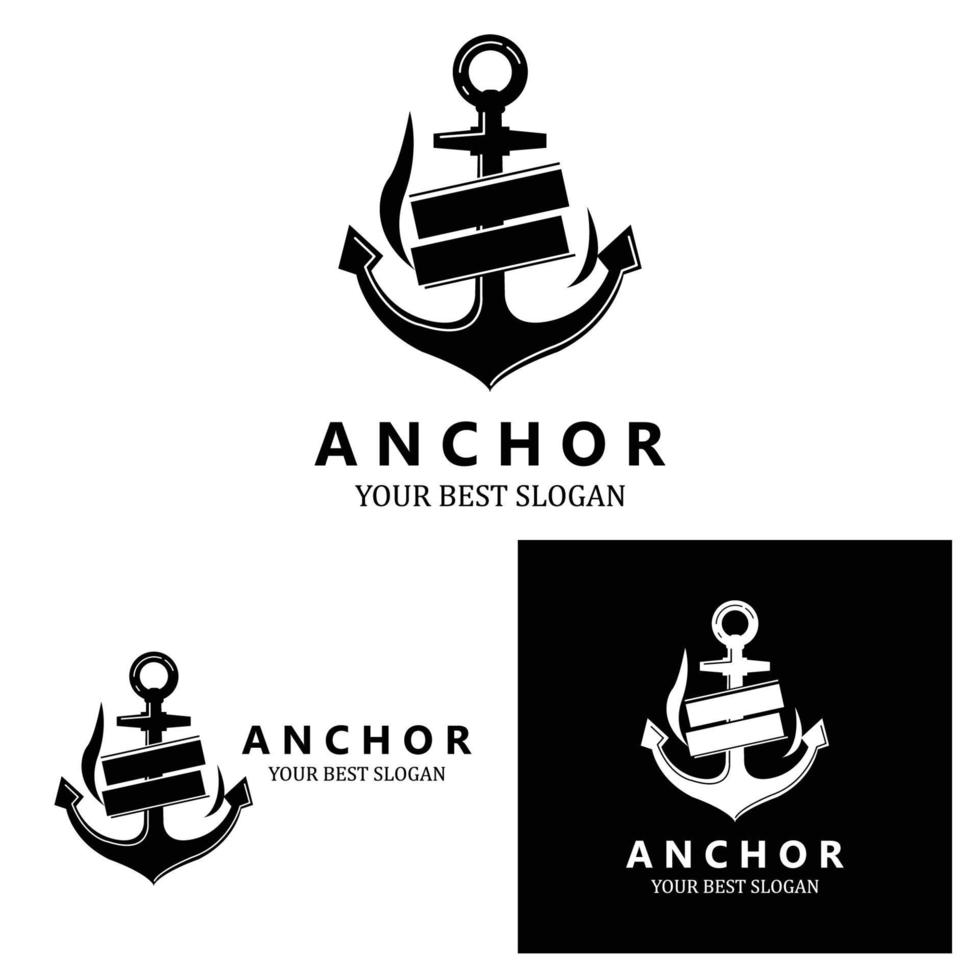 vector de icono de logotipo de ancla de barco, puerto, ilustración de diseño retro